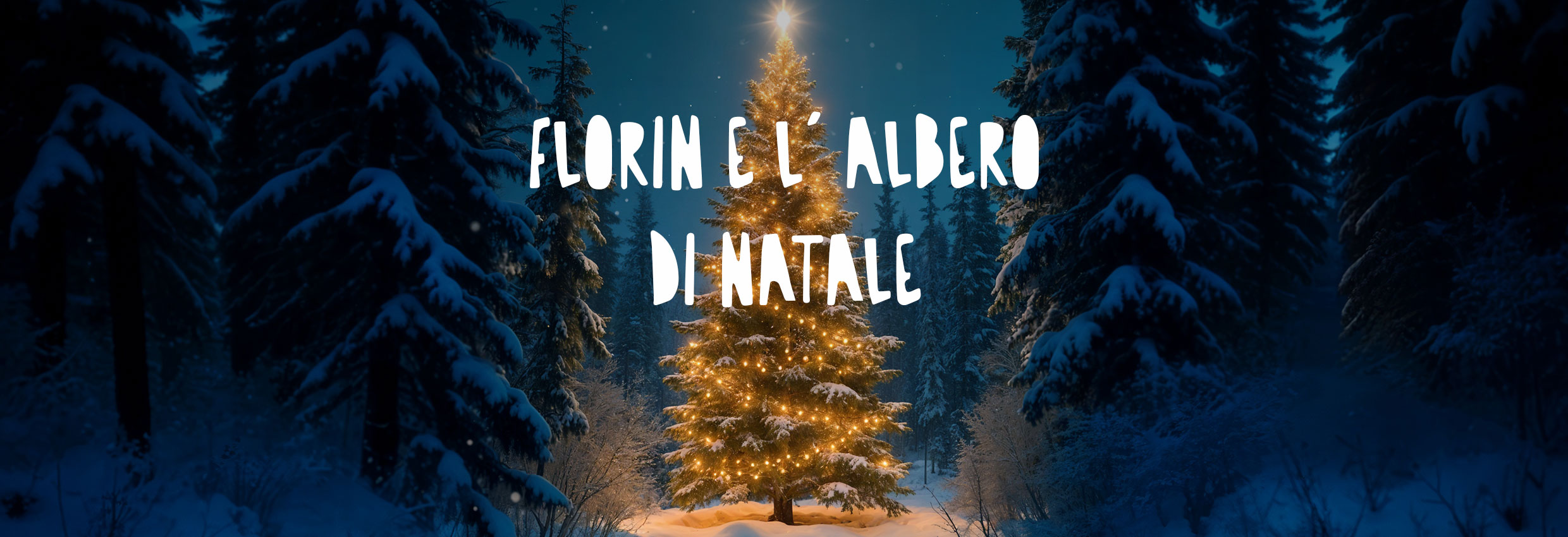 Albero di Natale illuminato in un bosco innevato